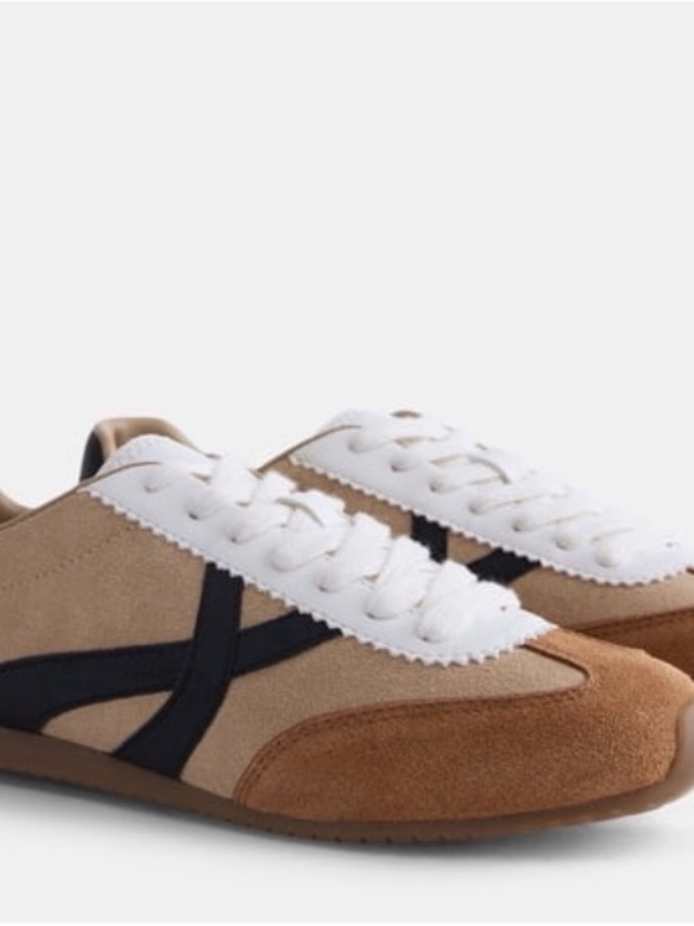 Scenario Women's Athletic Suede Lace-Up Sneakers in Beige and Brown